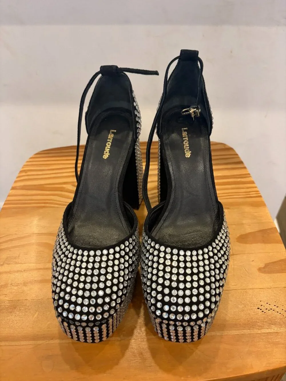 Larroude Ari Crystal Pump In Black Suede
